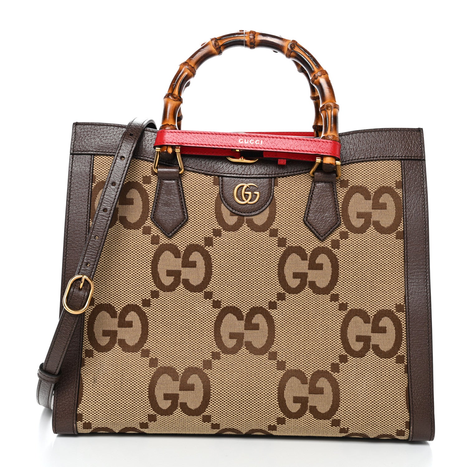 Gucci Monogram Jumbo GG Textured Dollar Calfskin Medium Diana Tote Bag Camel Ebony New Acero Pomegranate Red 1 of 11