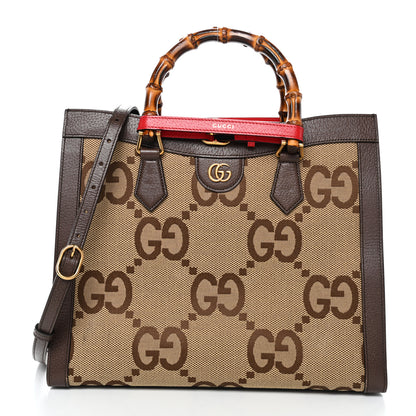 Gucci Monogram Jumbo GG Textured Dollar Calfskin Medium Diana Tote Bag Camel Ebony New Acero Pomegranate Red 1 of 11
