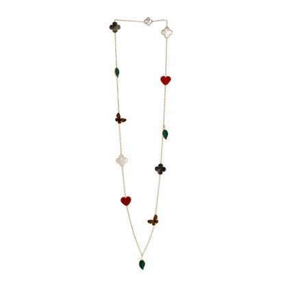 Van Cleef & Arpels VAN CLEEF & ARPELS 18K Yellow Gold Mother of Pearl Malachite Carnelian Tiger Eye 12 Motif Lucky Alhambra Necklace 3 of 5