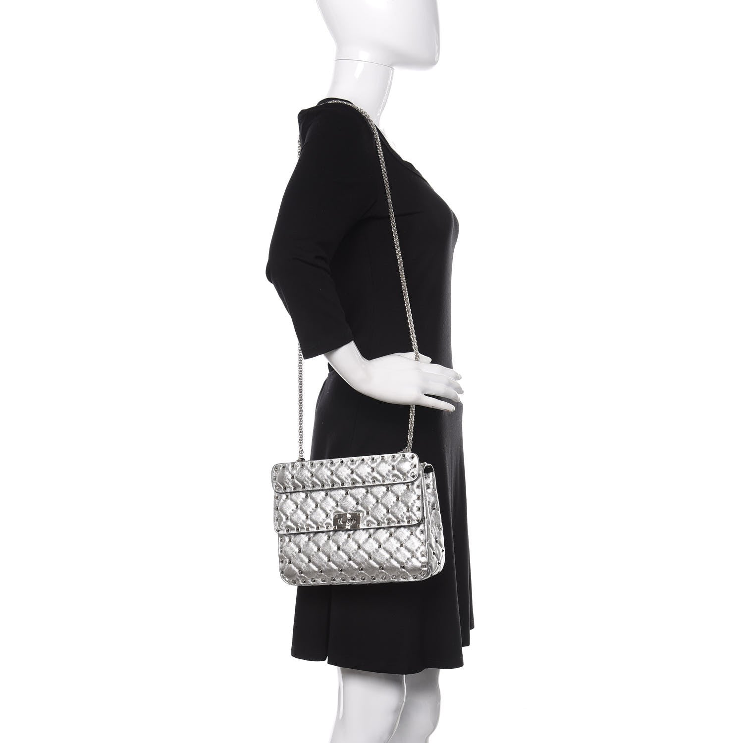 Valentino Garavani Metallic Nappa Medium Rockstud Spike Shoulder Bag Silver 2 of 10