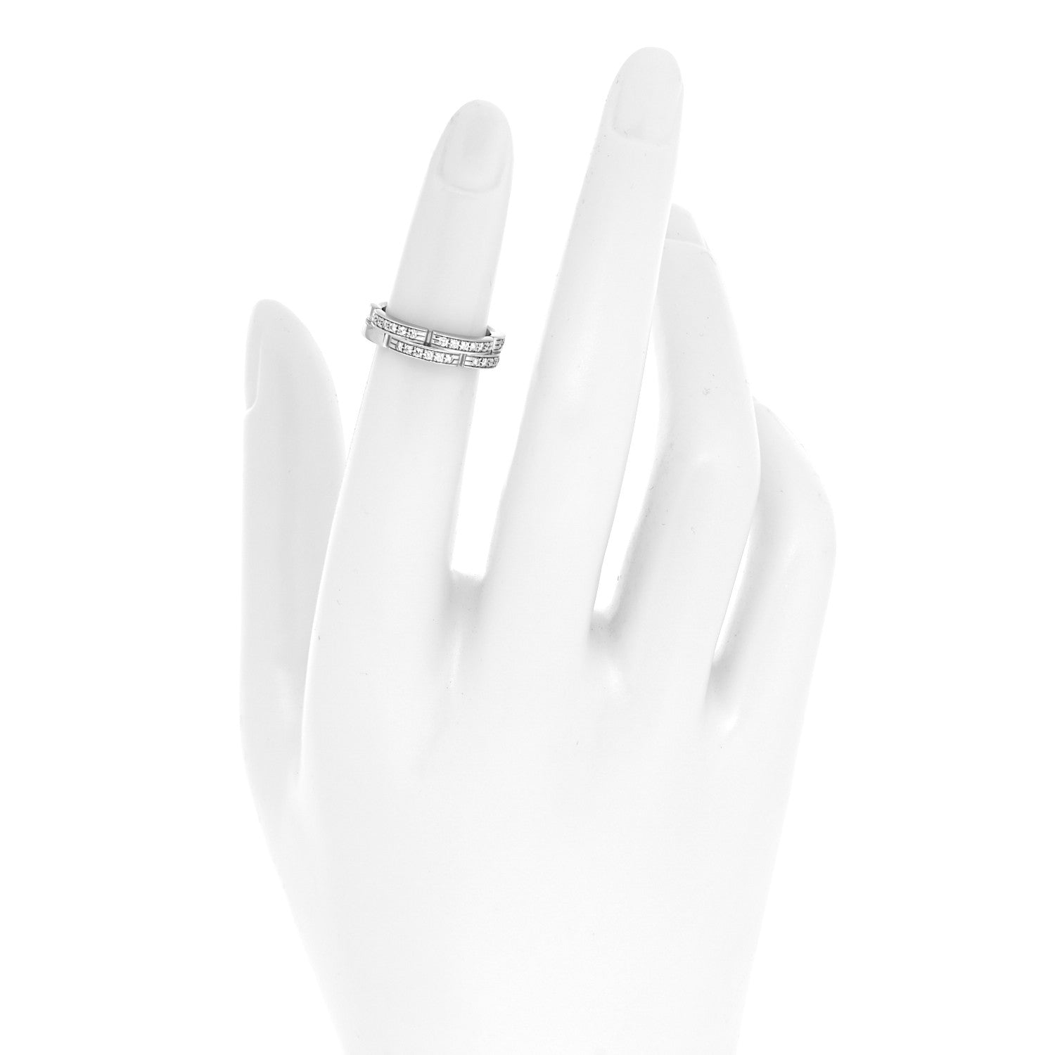 Cartier 18K White Gold Diamond Maillon Panthere 2 Half Rows Paved Band Ring 46 3.75 2 of 5