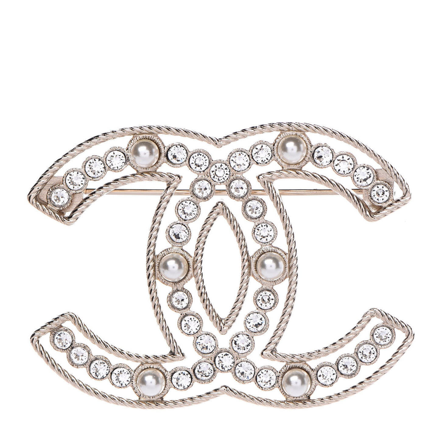 Pearl Crystal Sparkling Pearls CC Brooch Gold