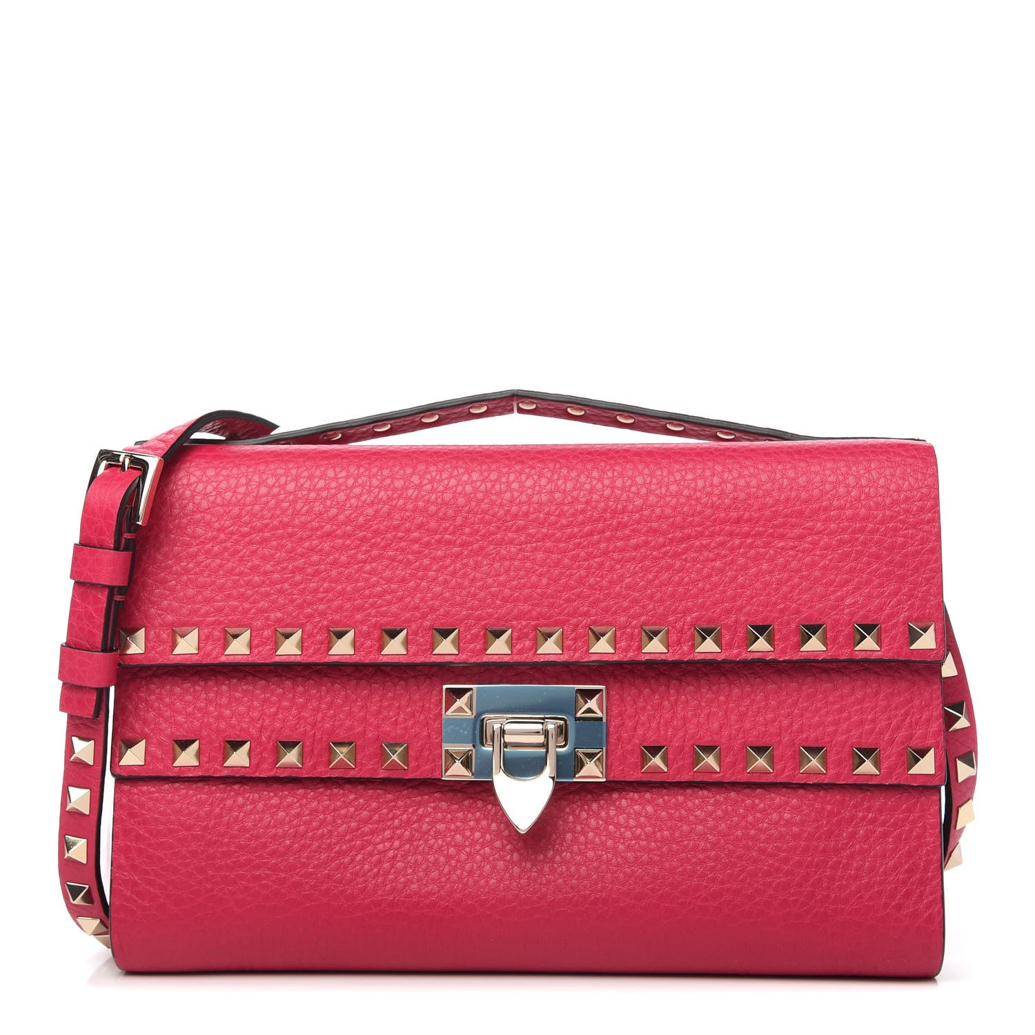 Valentino Garavani Pebbled Calfskin Rockstud Double Flap Crossbody Bag Blossom 1 of 11