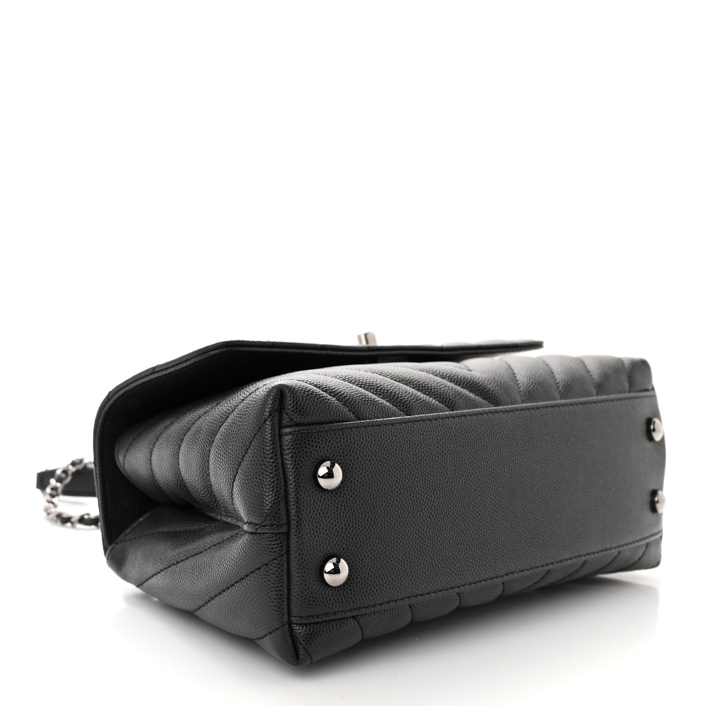 Caviar Chevron Quilted Mini Coco Handle Flap Dark Grey