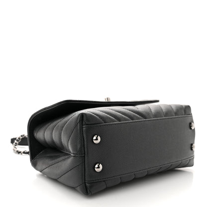 Chanel Caviar Chevron Quilted Mini Coco Handle Flap Dark Grey 4 of 10