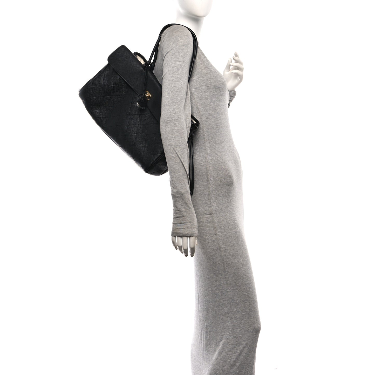 Grained Calfskin Stitched Urban Essentials Shopping Bag Black