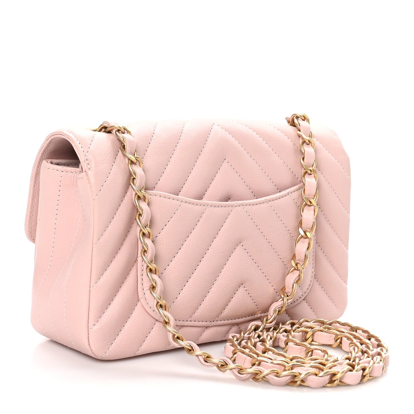 Calfskin Chevron Quilted Mini Rectangular Flap Light Pink