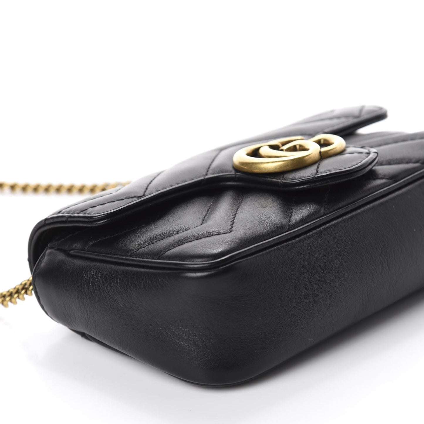 Calfskin Matelasse Super Mini GG Marmont Shoulder Bag Black