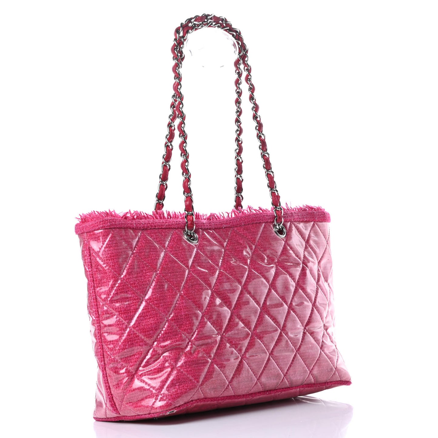 Vinyl Quilted Funny Tweed Tote Fuchsia