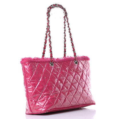 Chanel Vinyl Quilted Funny Tweed Tote Fuchsia 3 of 16