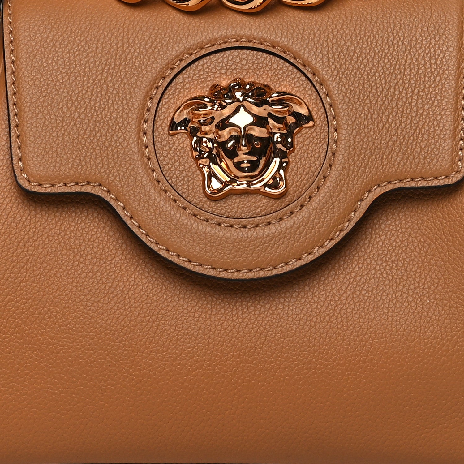 Versace Grained Calfskin Small La Medusa Top Handle Bag Brown 6 of 9
