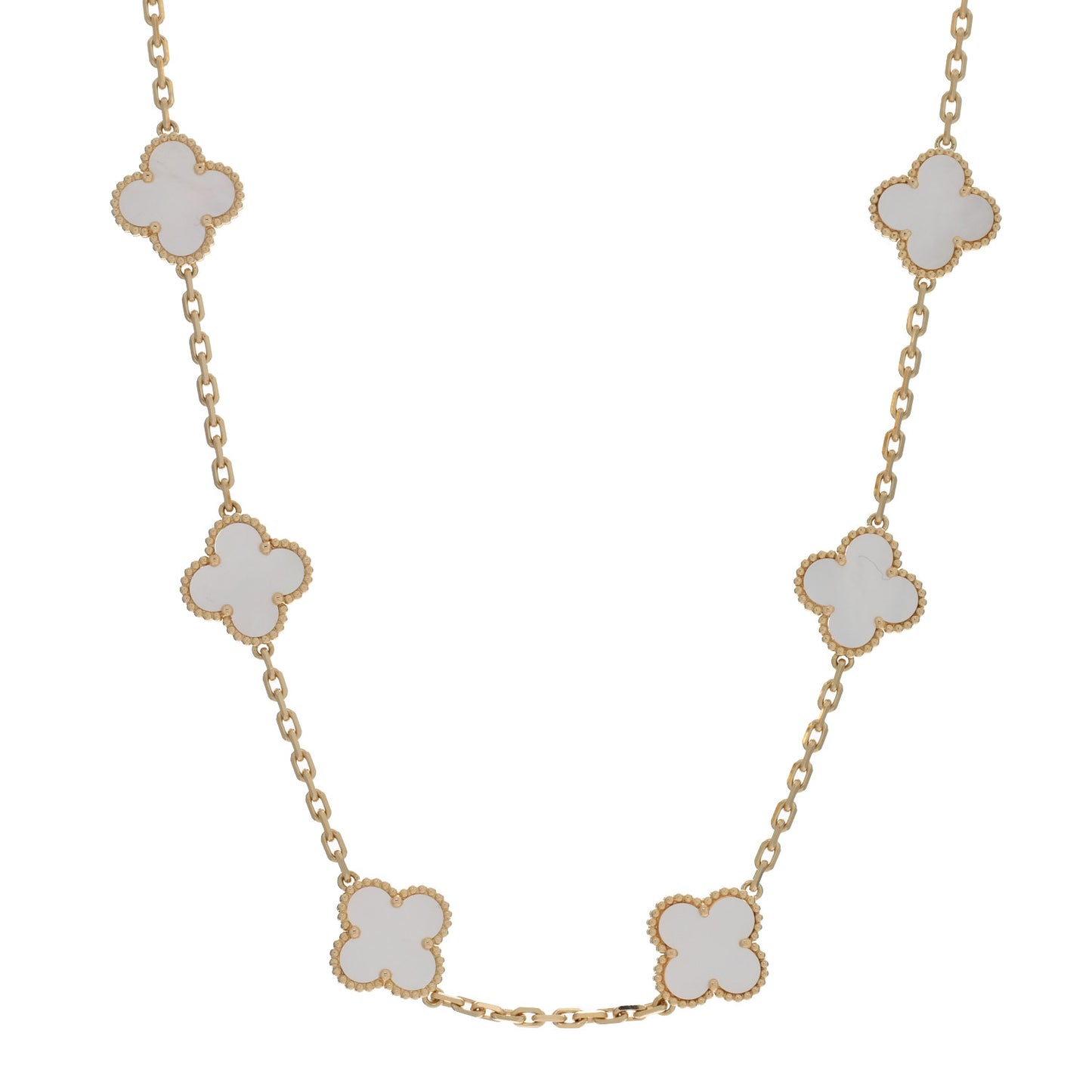 18K Yellow Gold Mother of Pearl 10 Motifs Vintage Alhambra Necklace