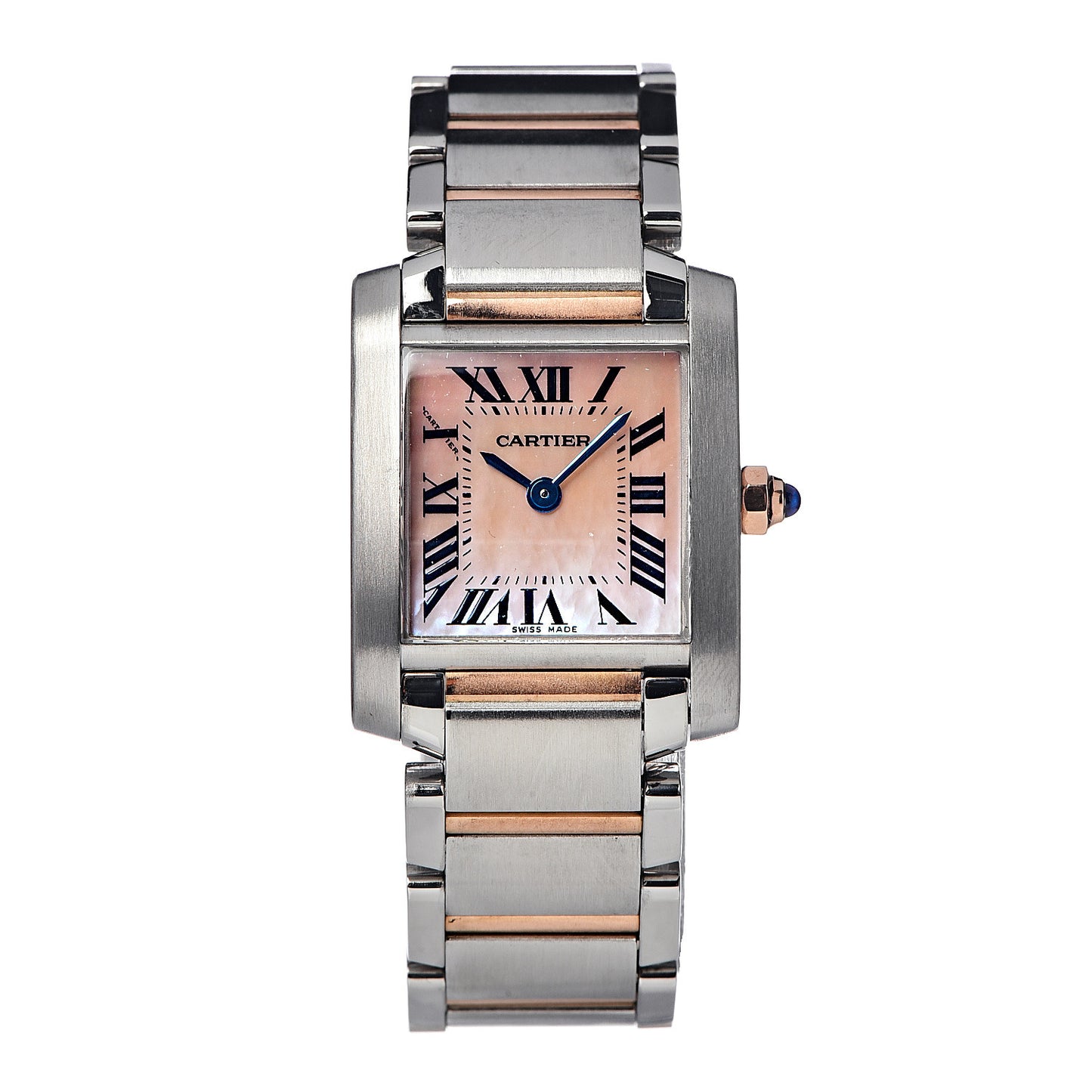 Stainless Steel 18K Pink Gold Mother of Pearl 20mm Tank Francaise Quartz Watch
