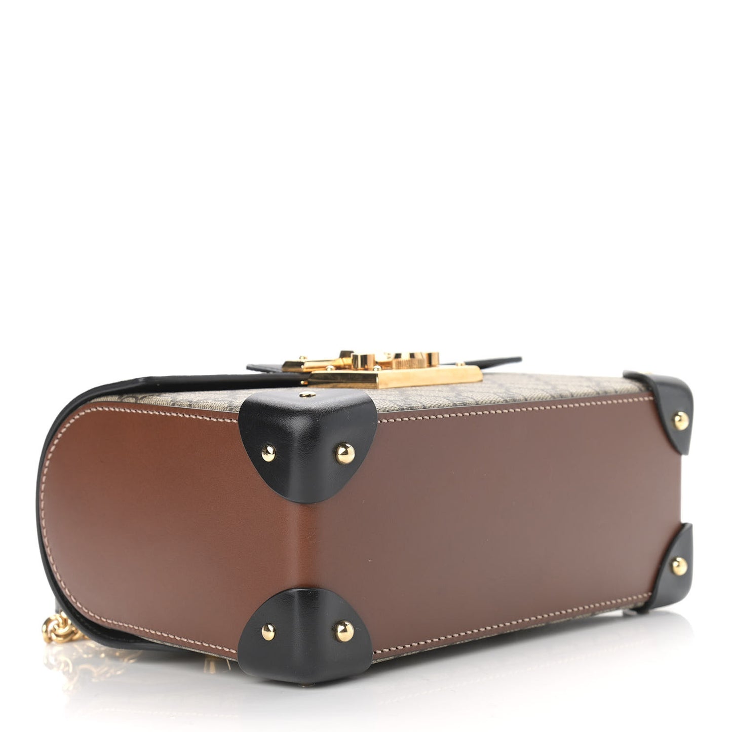 GG Supreme Monogram Small Padlock Bamboo Shoulder Bag Beige Black Cuir