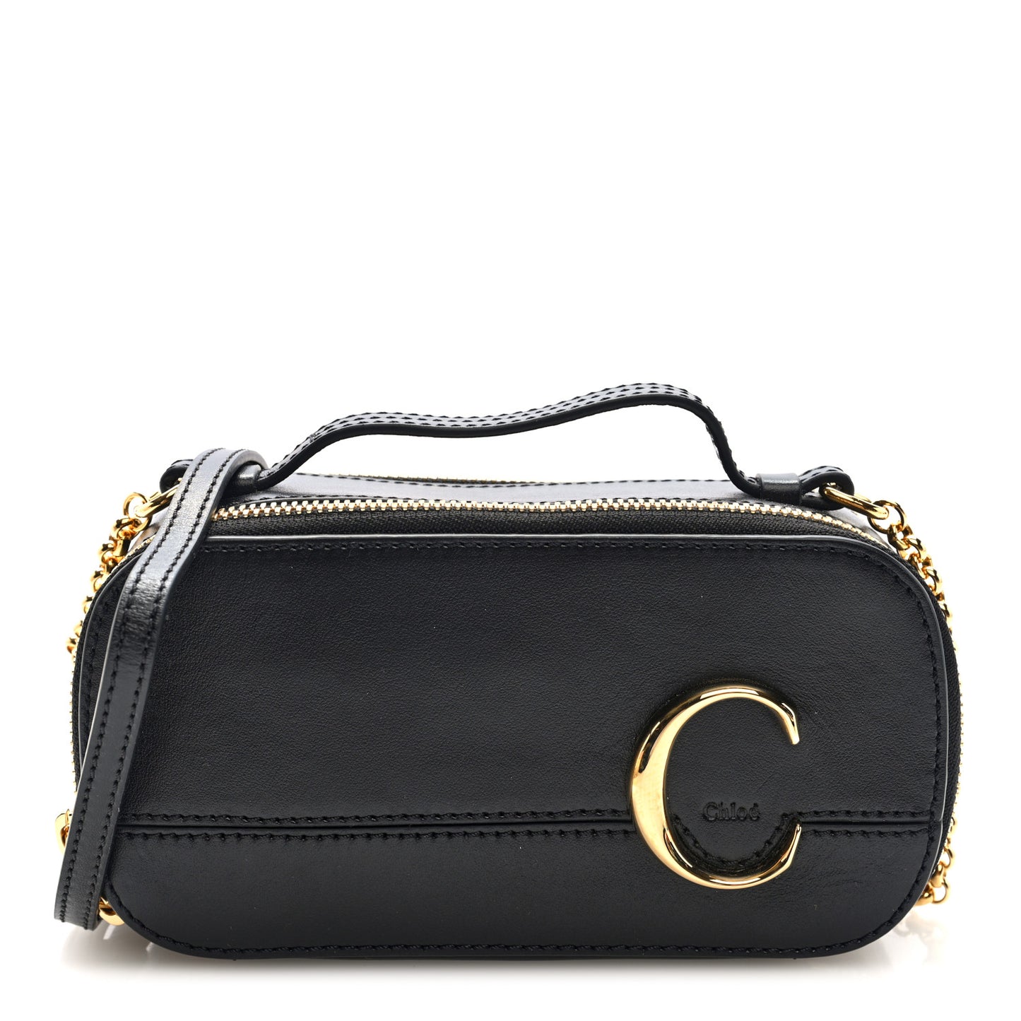 Shiny Calfskin Mini Vanity C Bag Black
