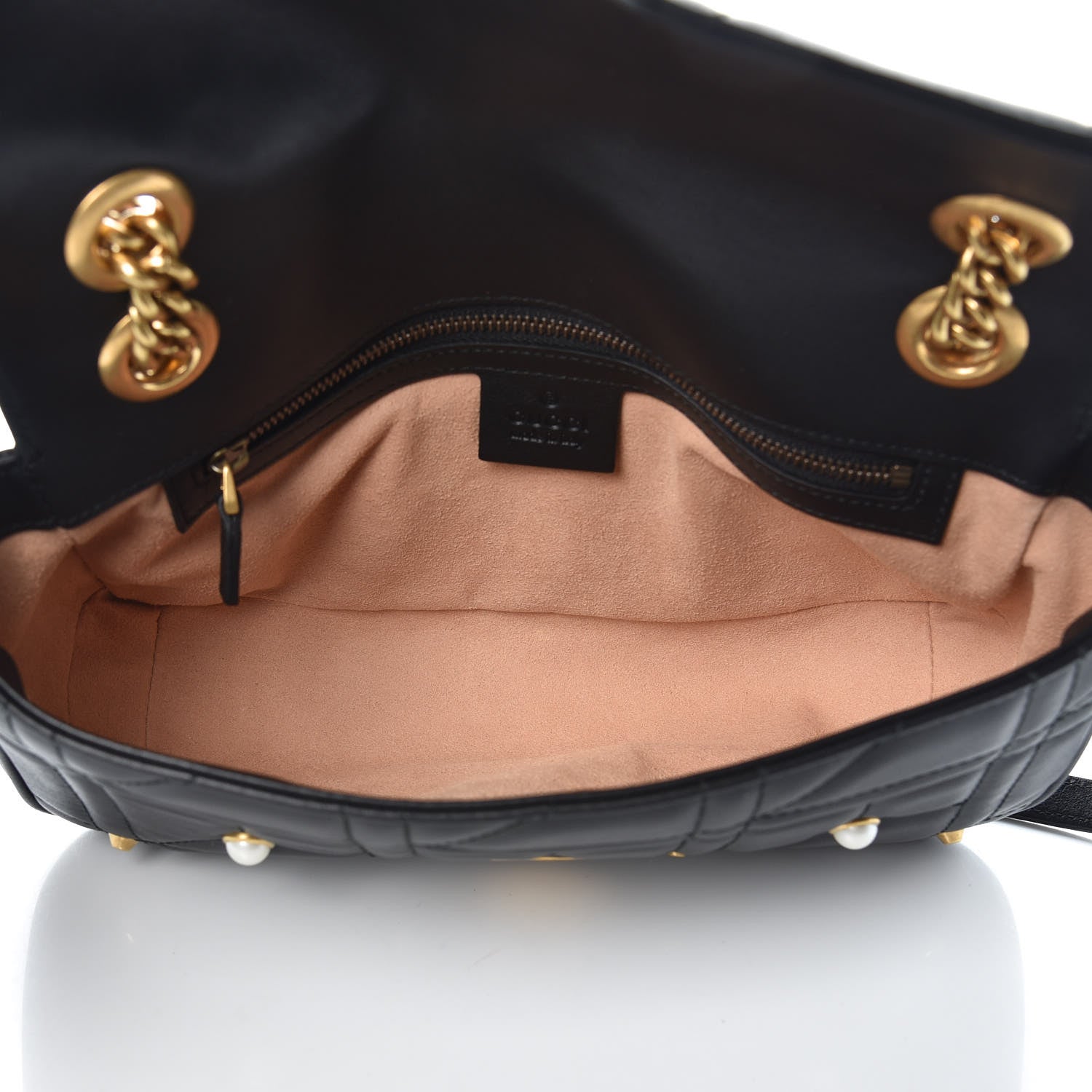 Gucci Calfskin Matelasse Studded Small Pearly GG Marmont Shoulder Bag Black 5 of 8