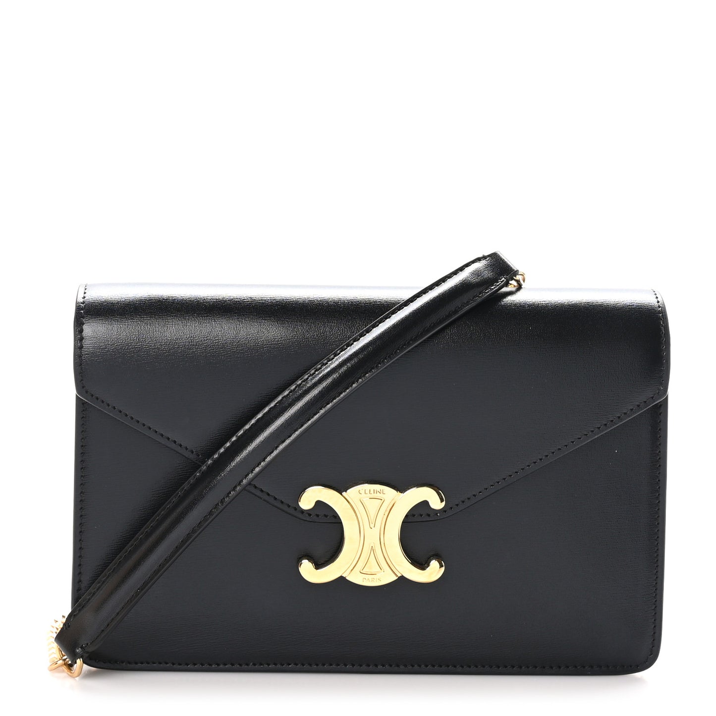 Shiny Calfskin Triomphe Margo Wallet on Chain Black