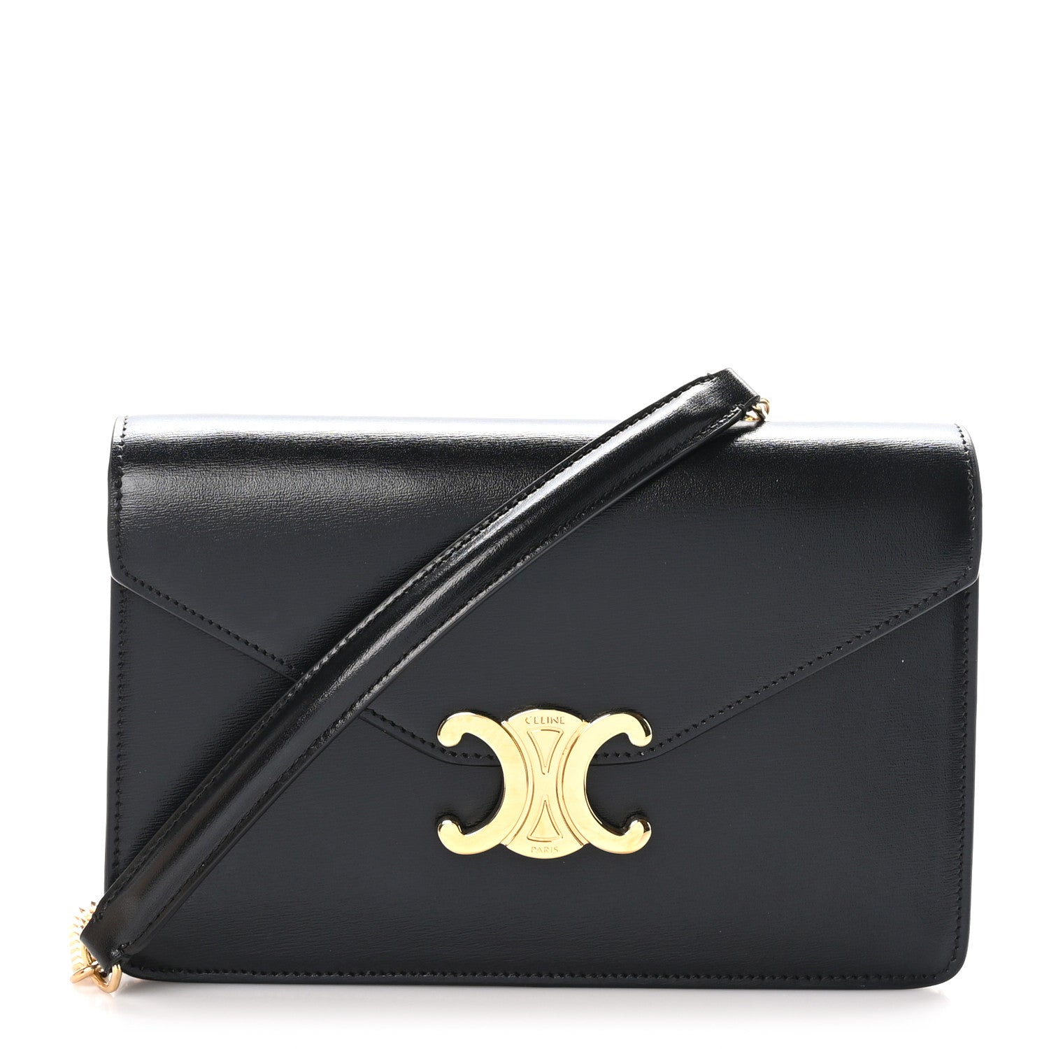 Celine Shiny Calfskin Triomphe Margo Wallet on Chain Black 1 of 11