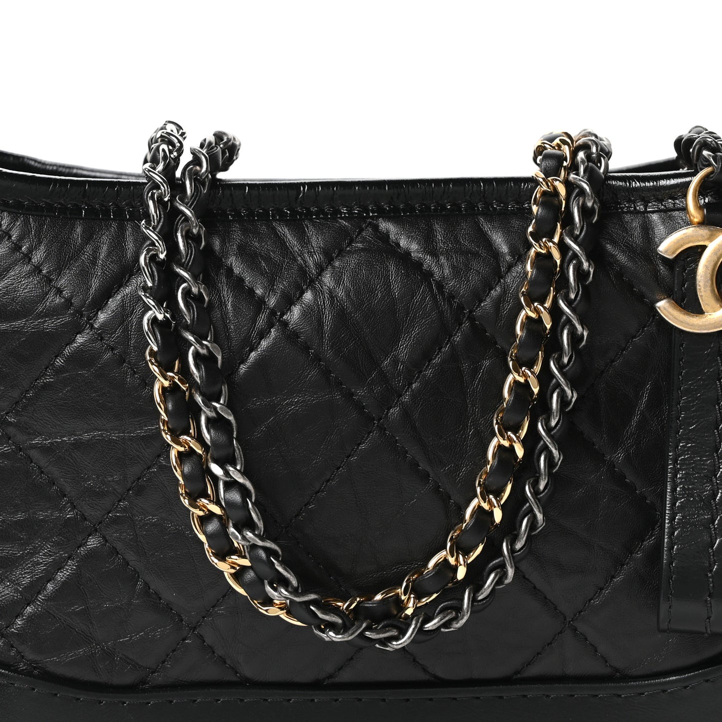 Aged Calfskin Quilted Small Gabrielle Logo Hobo Black