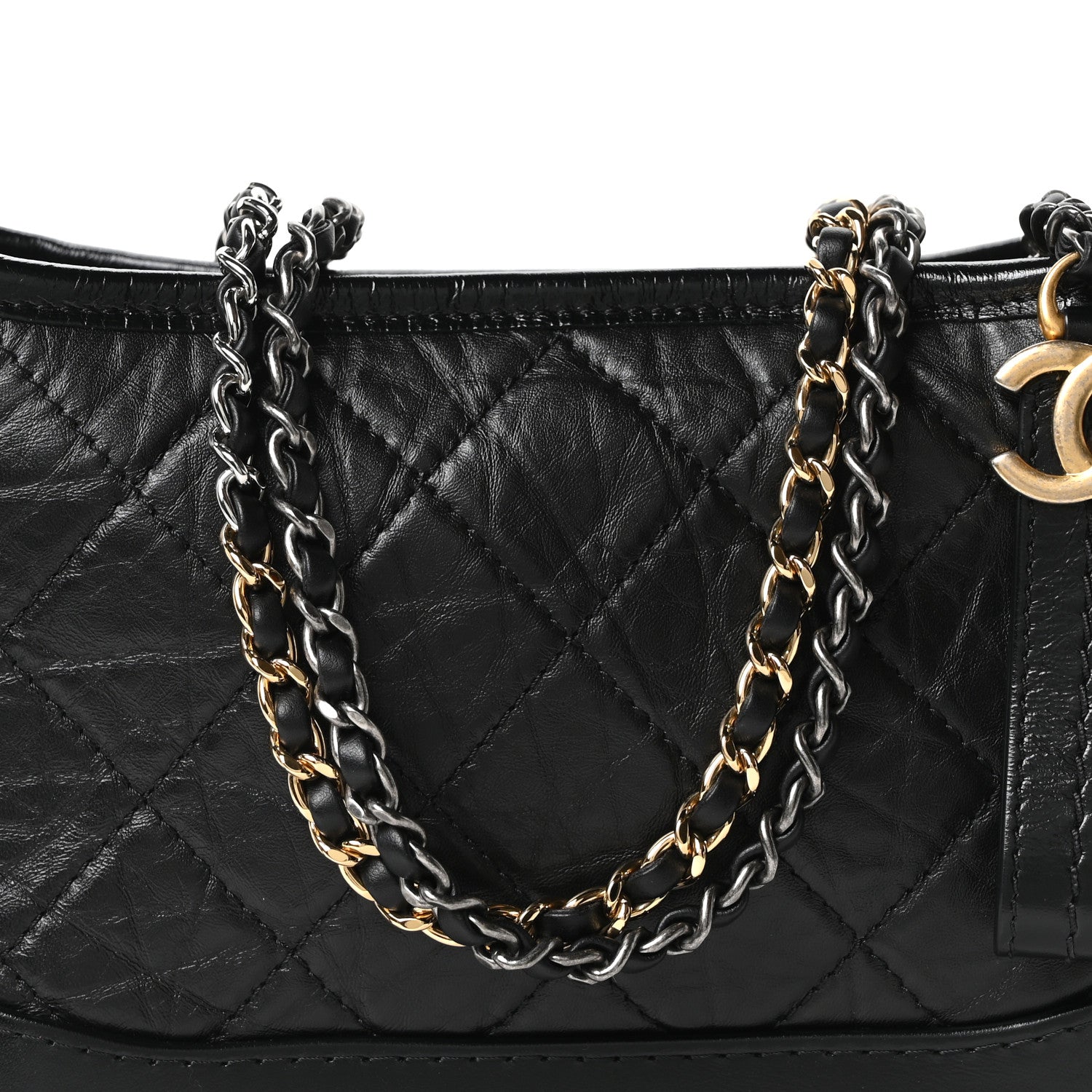 Chanel Aged Calfskin Quilted Small Gabrielle Logo Hobo Black 8 of 10