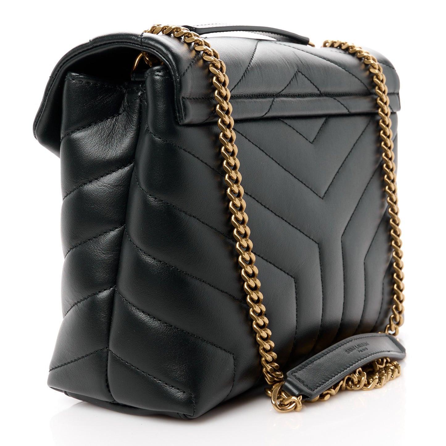 Calfskin Y Quilted Monogram Small Loulou Chain Satchel Black