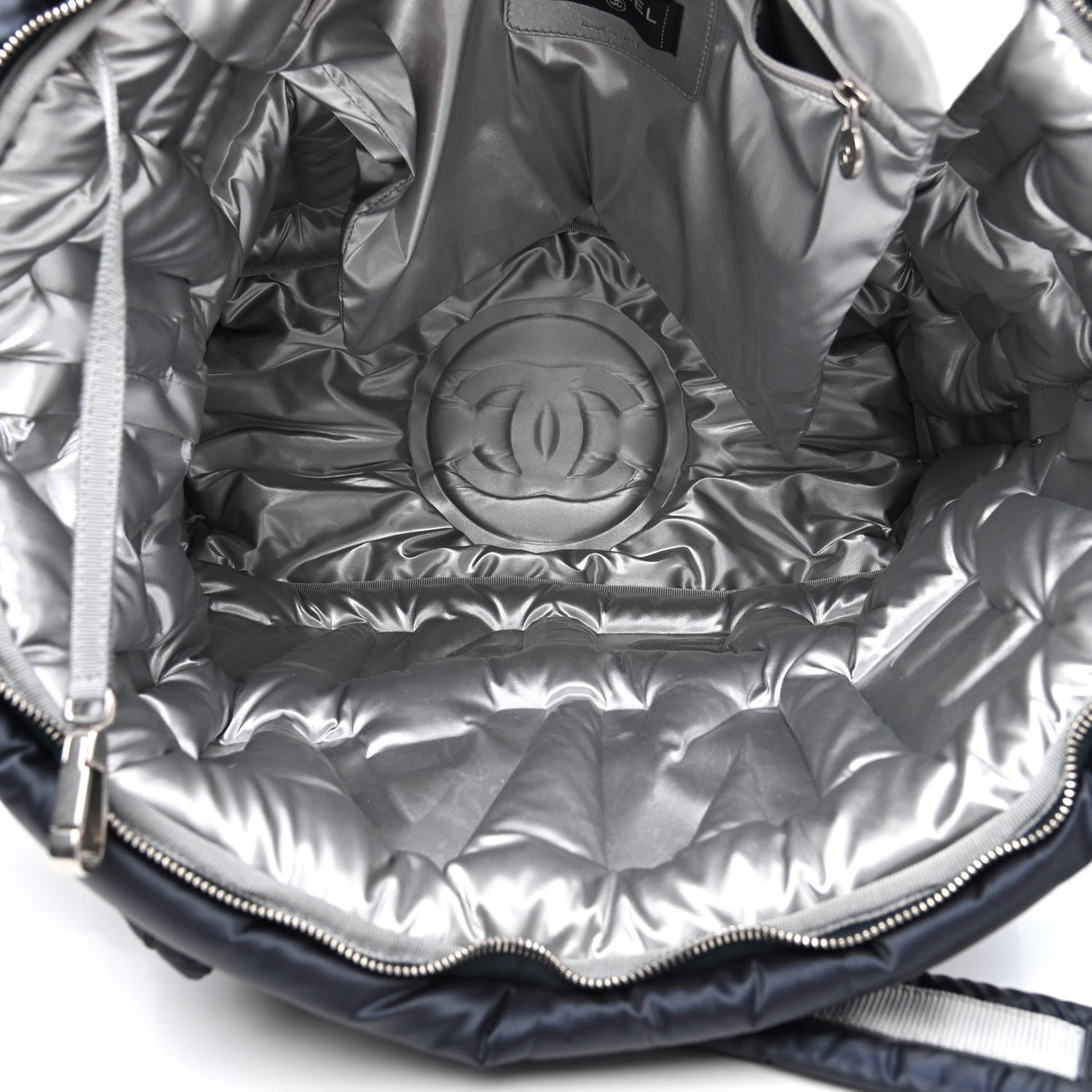 Chanel Nylon Embossed Doudoune Bowling Bag Navy Blue 4 of 4