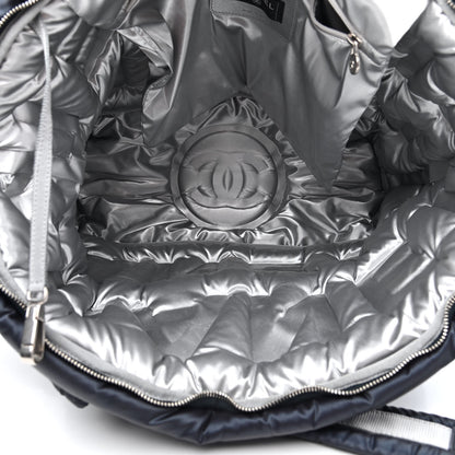 Chanel Nylon Embossed Doudoune Bowling Bag Navy Blue 4 of 4