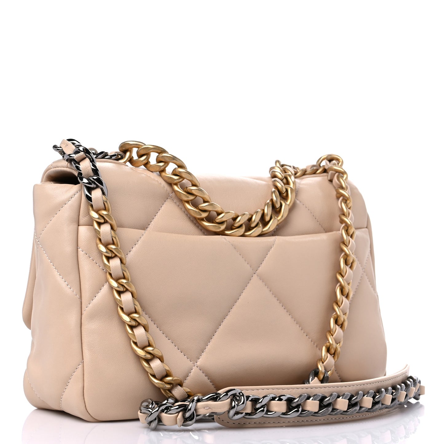 Lambskin Quilted Medium Chanel 19 Flap Light Beige
