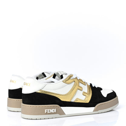 Fendi Grained Calfskin Mens Fendi Match Low Top Sneakers 8 White Black Gold 4 of 8
