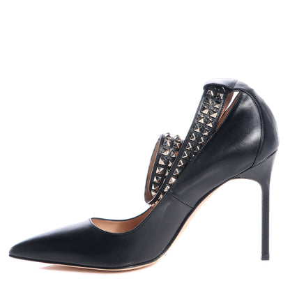 FASHIONPHILE MANOLOBLAHNIKVitelloBeltaStuddedAnkleWrapPump40.5NeroBlack 1 of 8