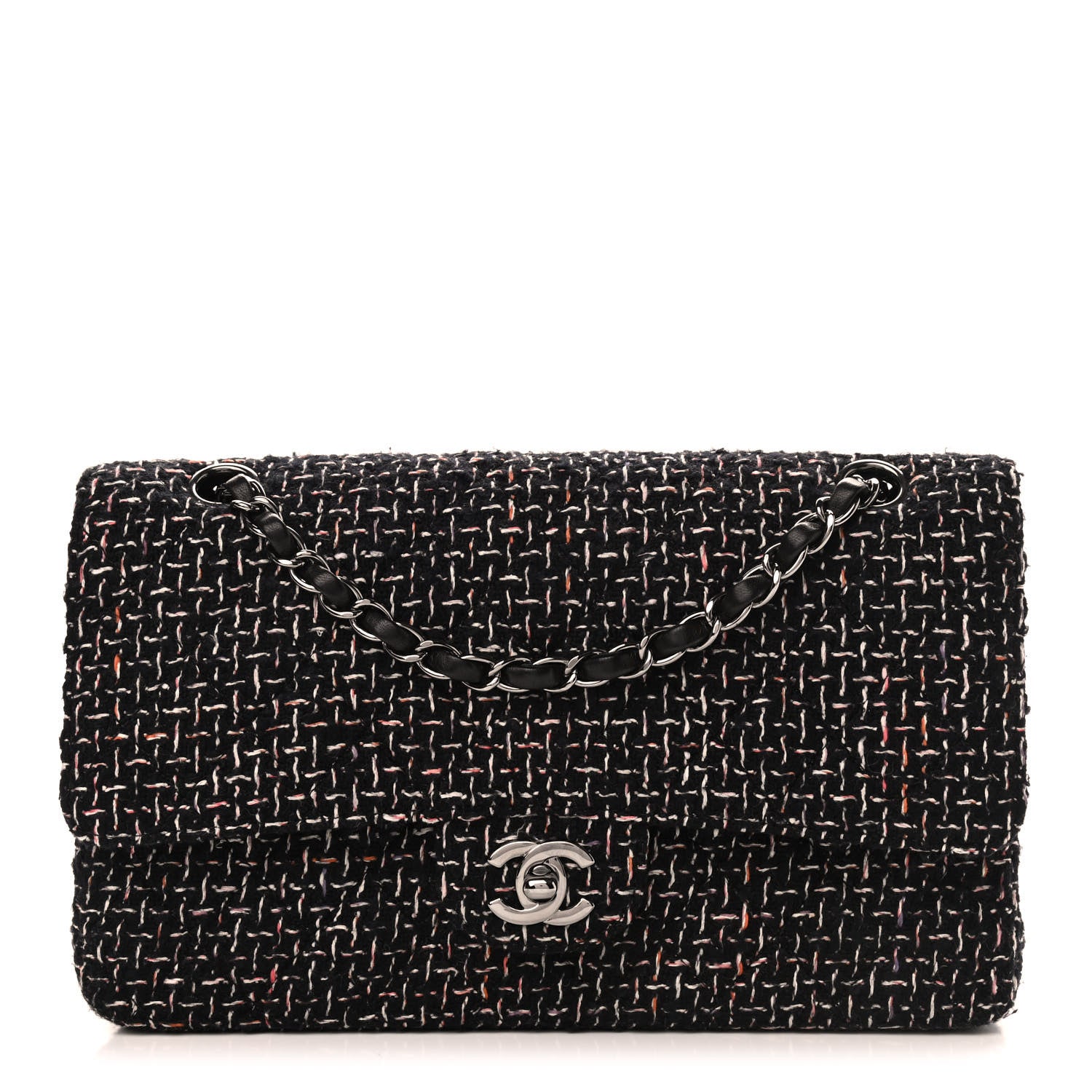 Chanel Tweed Quilted Medium Double Flap Black 1 of 10