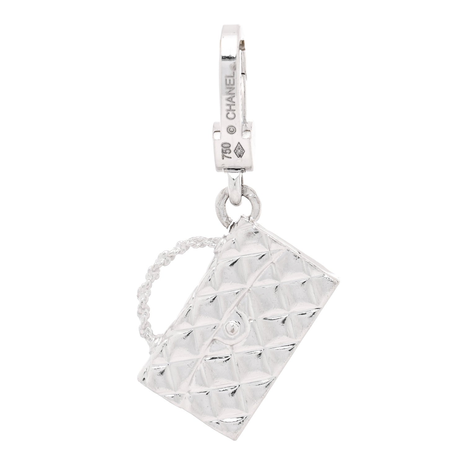 Chanel 18K White Gold Classic Flap Bag Charm 1 of 3