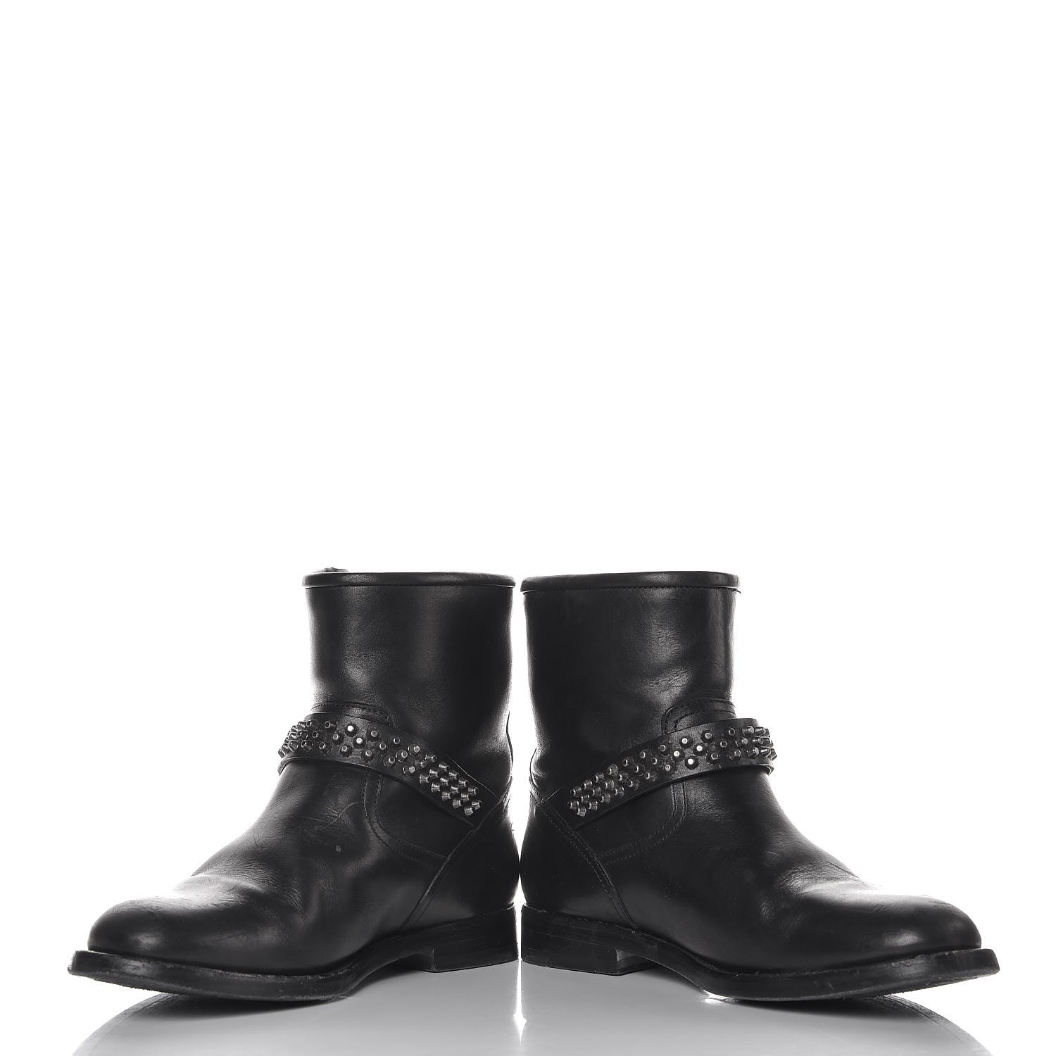 Saint Laurent Smooth Calfskin Studded Light Bowling Boots 36.5 Black 9 of 11