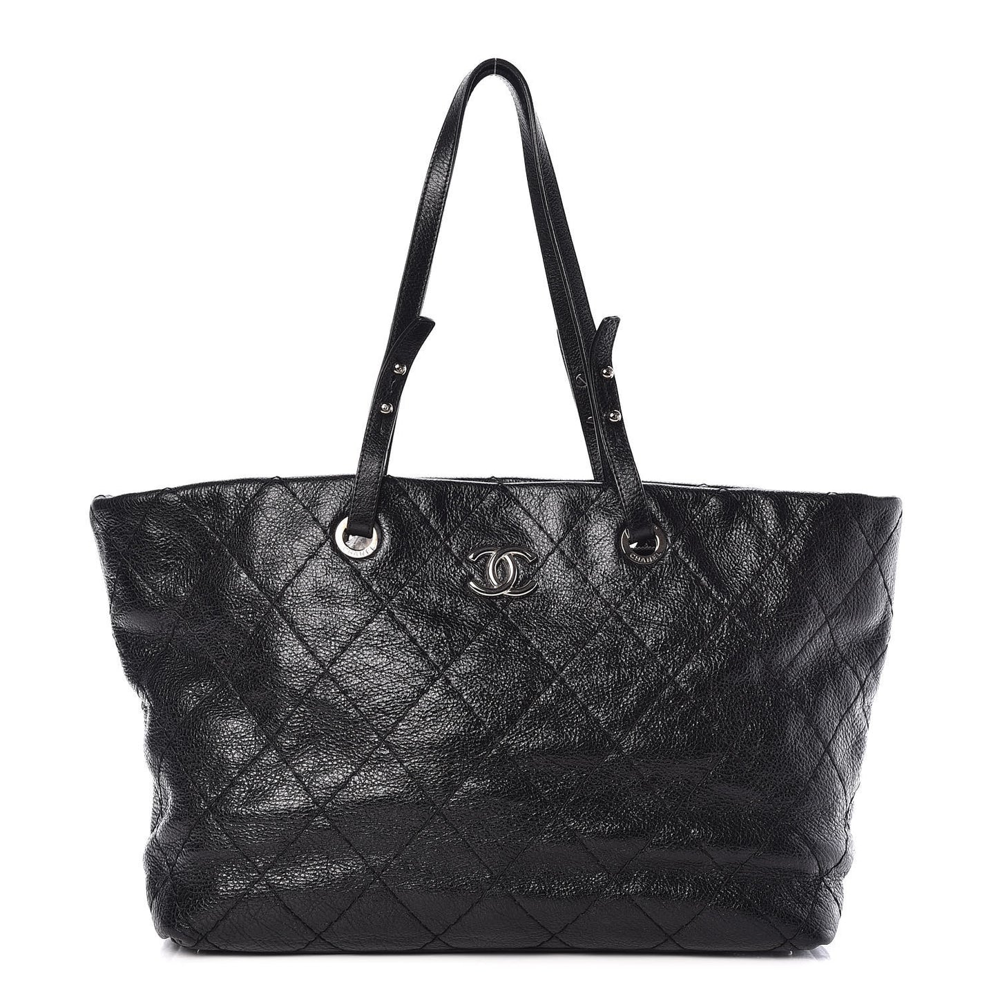 Glazed Calfskin Large On The Road Tote Black