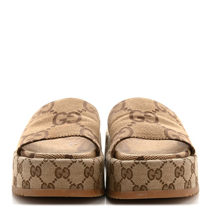Gucci Monogram Maxi GG Angelina Platform 55mm Slide Sandals 36 Camel Ebony 3 of 10