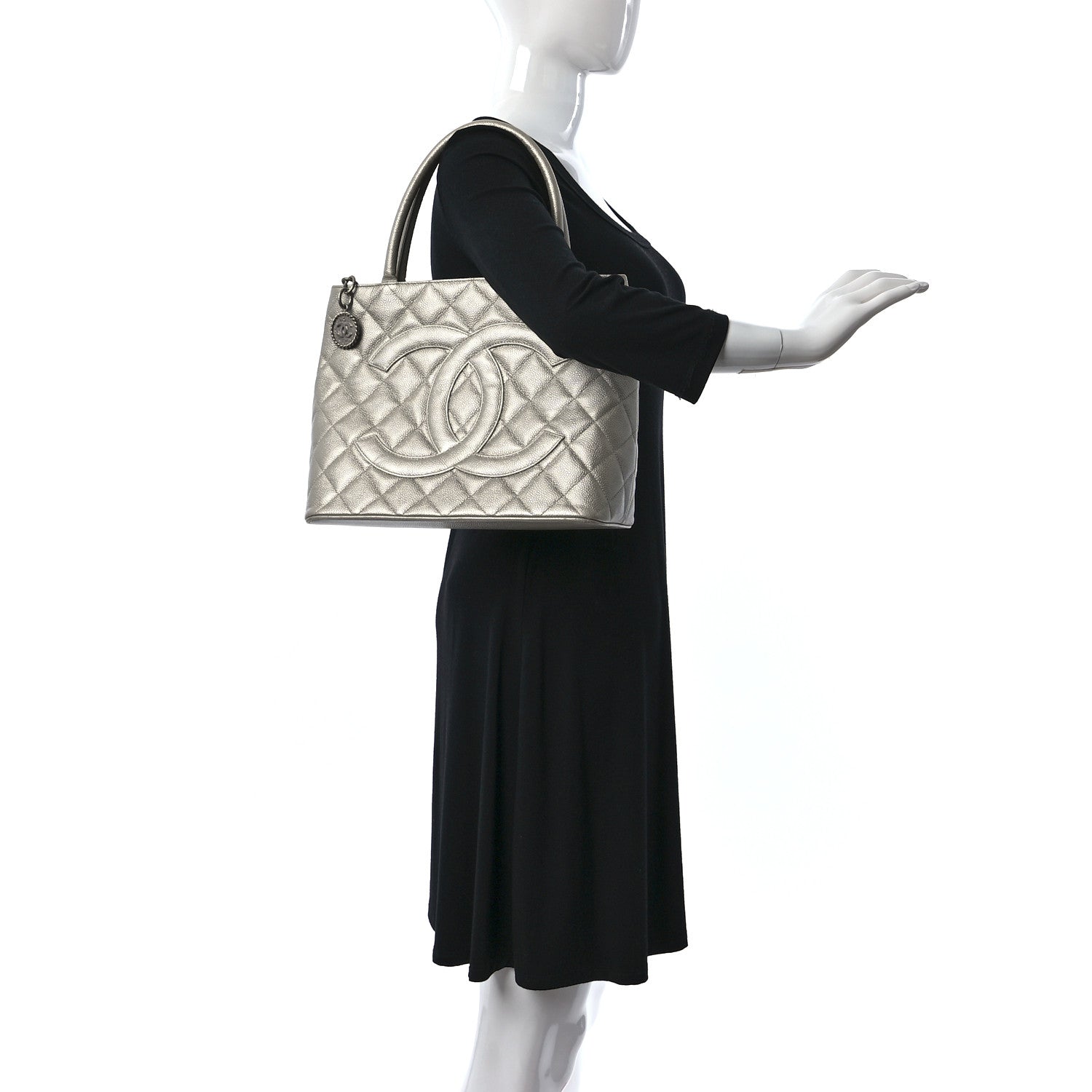 Chanel Metallic Caviar Quilted Medallion Tote Silver 2 of 9