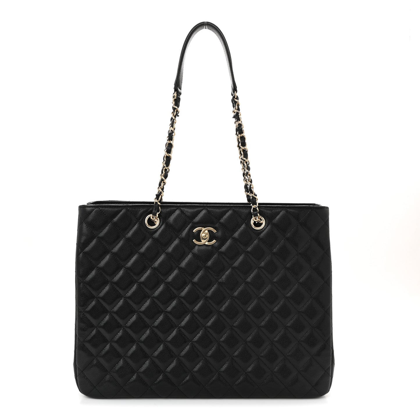 Caviar Quilted Large Shopping Tote Black