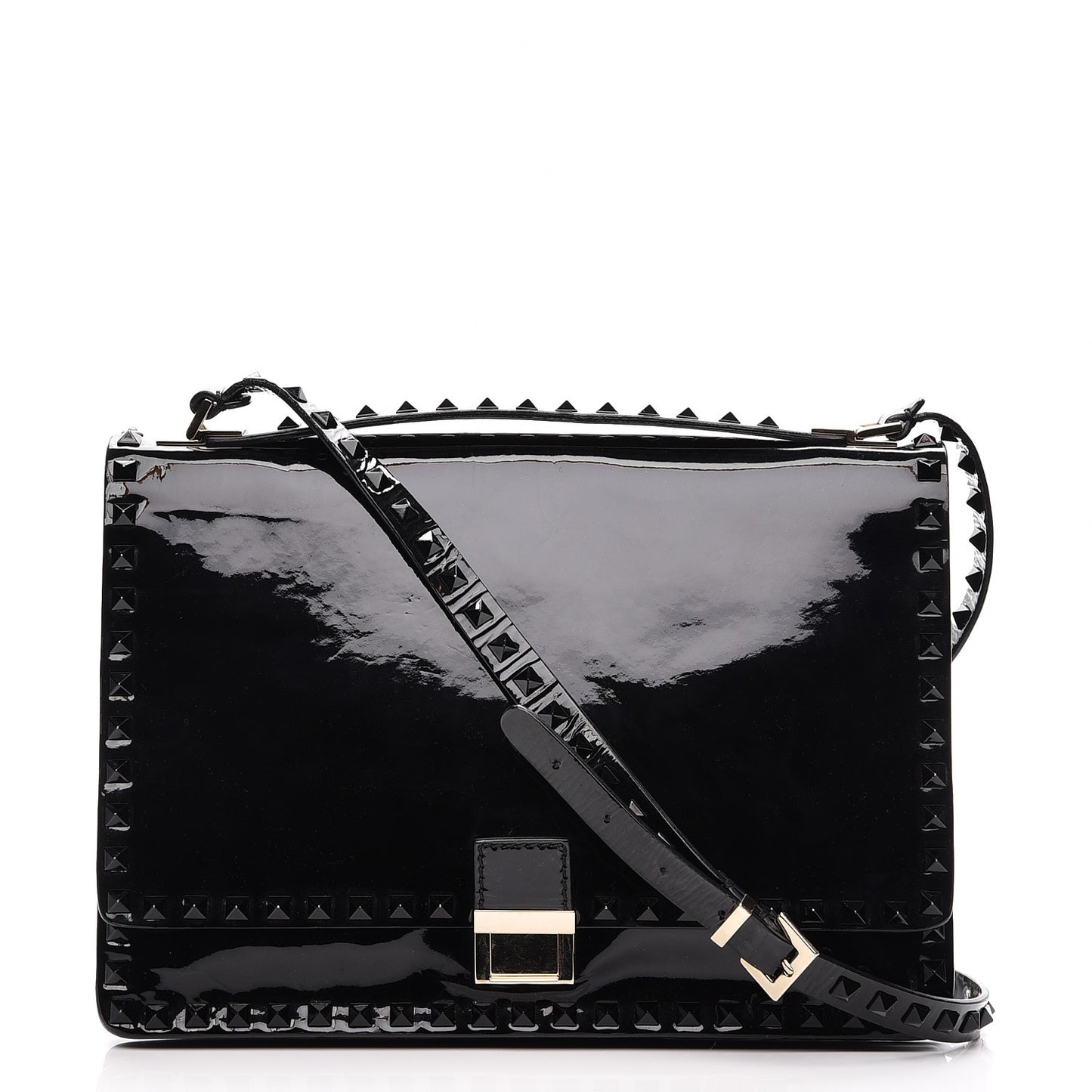 Patent Rockstud Shoulder Bag Black