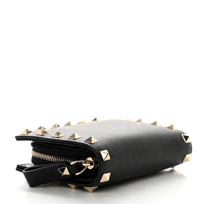 Valentino Garavani Vitello Rockstud Compact Zip Around Wallet Black 4 of 7