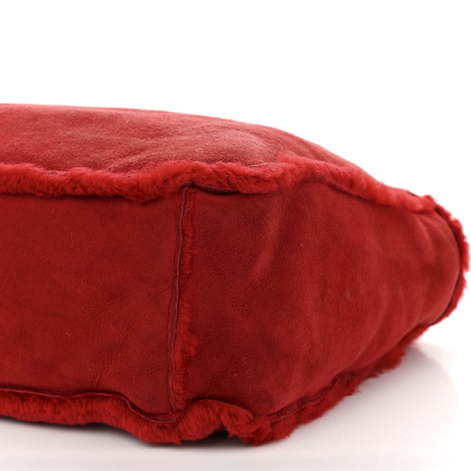 Chanel Suede Shearling Fur Handbag Red 11 of 14