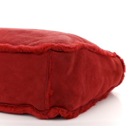 Chanel Suede Shearling Fur Handbag Red 11 of 14