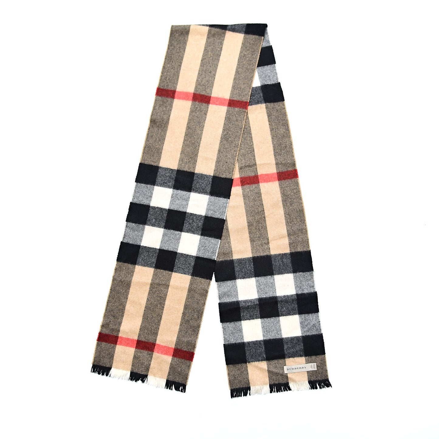 Cashmere Mega Check Fringe Scarf Camel