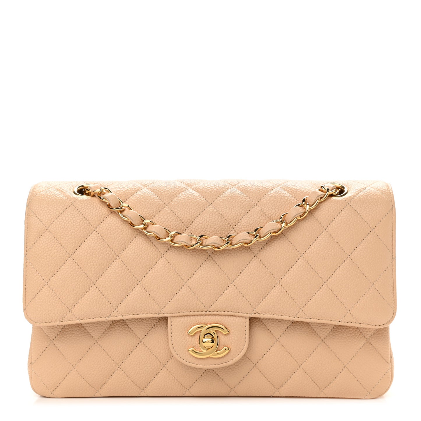 Caviar Quilted Medium Double Flap Beige Clair