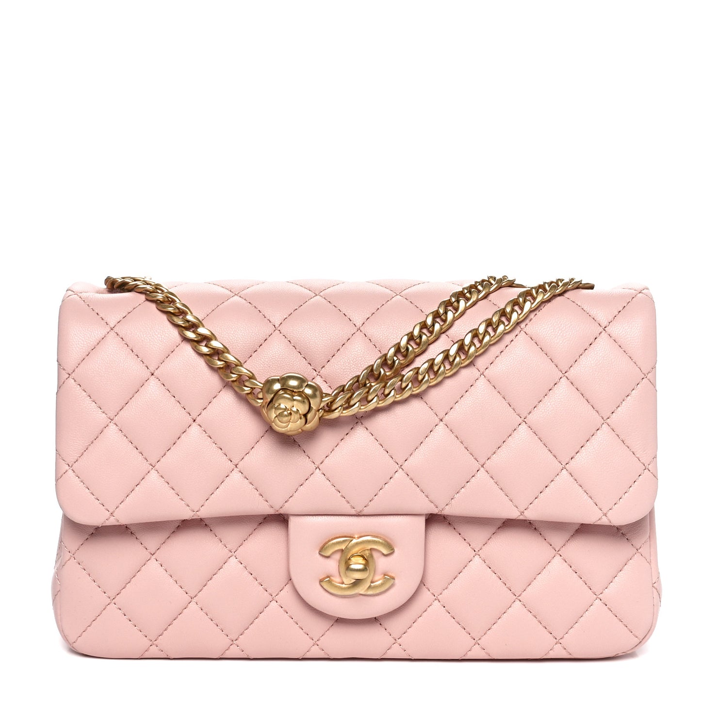 Lambskin Quilted Small Sweet Camellia Flap Light Pink