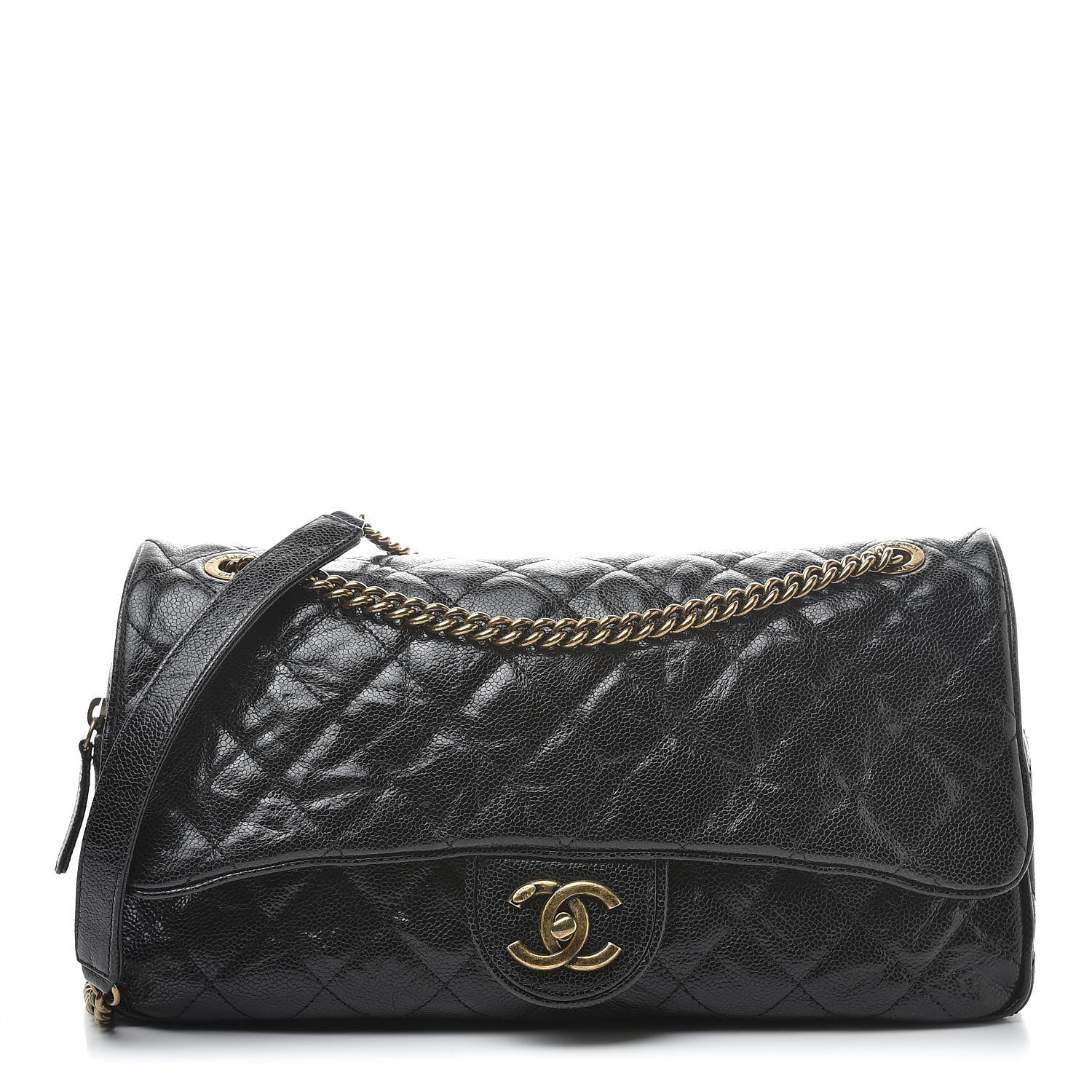 Chanel Crumpled Grained Calfskin Quilted Large Shiva Flap Black 1 of 10