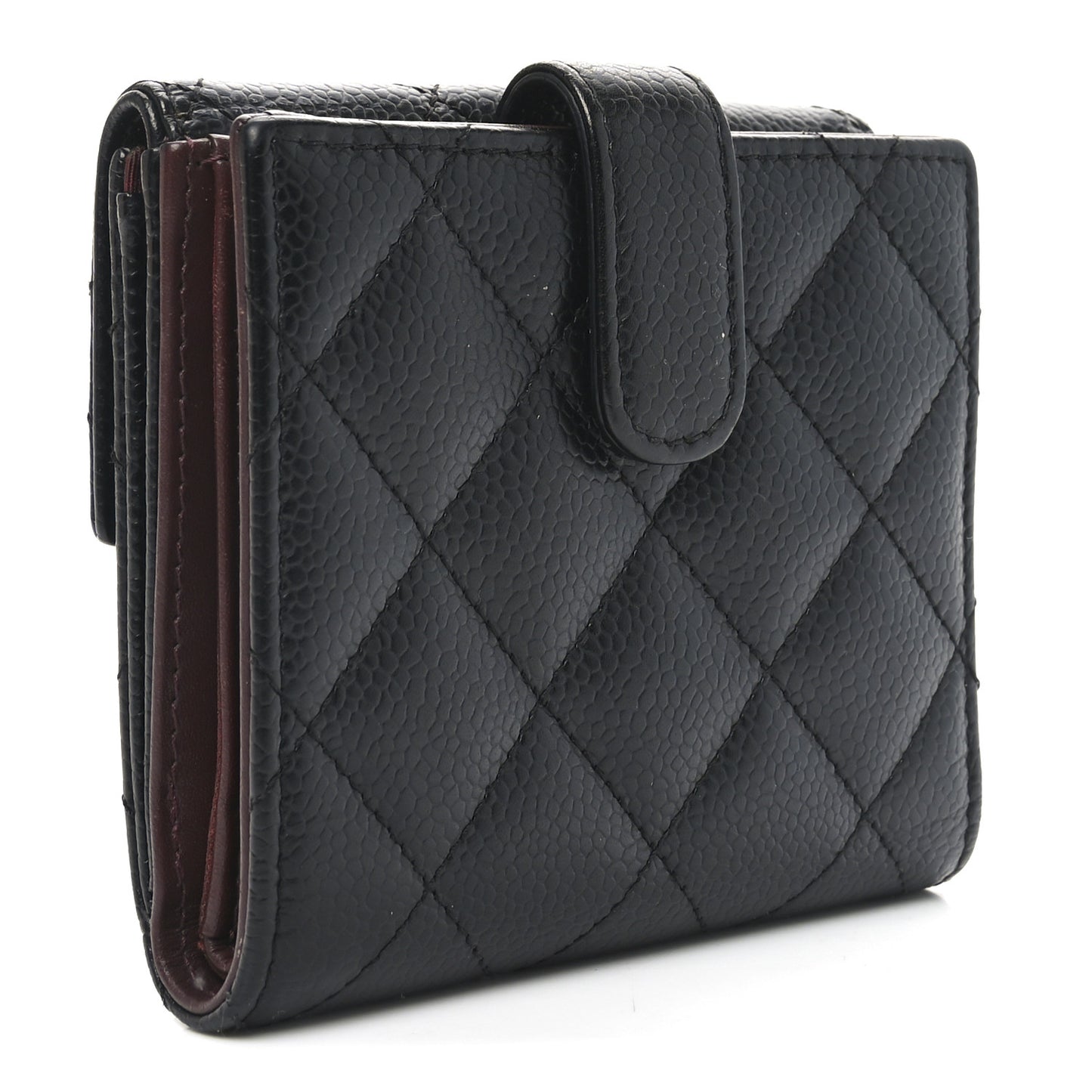 Caviar Quilted Compact French Flap Wallet Black