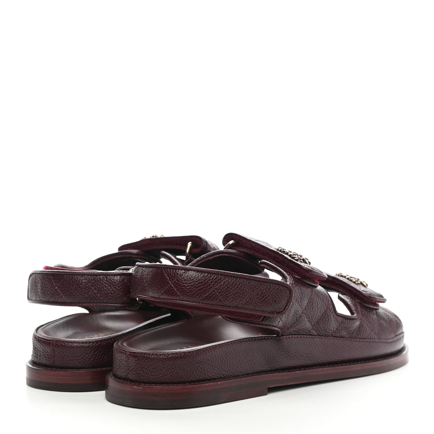 Grained Calfskin Quilted Velcro Dad Sandals 38 Burgundy