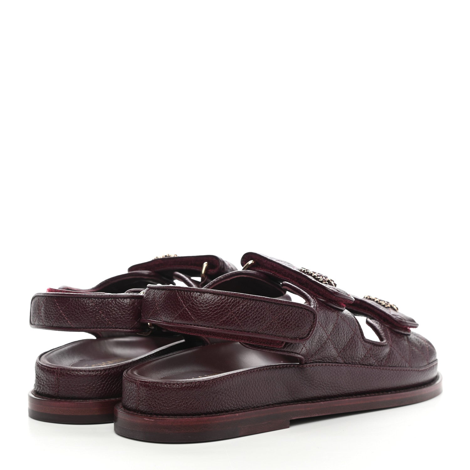 Chanel Grained Calfskin Quilted Velcro Dad Sandals 38 Burgundy 4 of 8