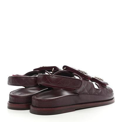 Chanel Grained Calfskin Quilted Velcro Dad Sandals 38 Burgundy 4 of 8