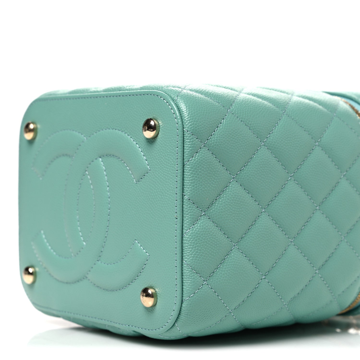 Chanel Caviar Quilted Small Top Handle Vanity Case With Chain Light Blue 10 of 10